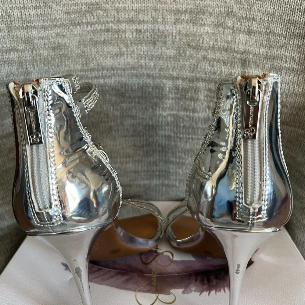 New Jessica Simpson Winifield Silver Rhinestone Heels Shoe Size 8.5 Strappy - Picture 4 of 9